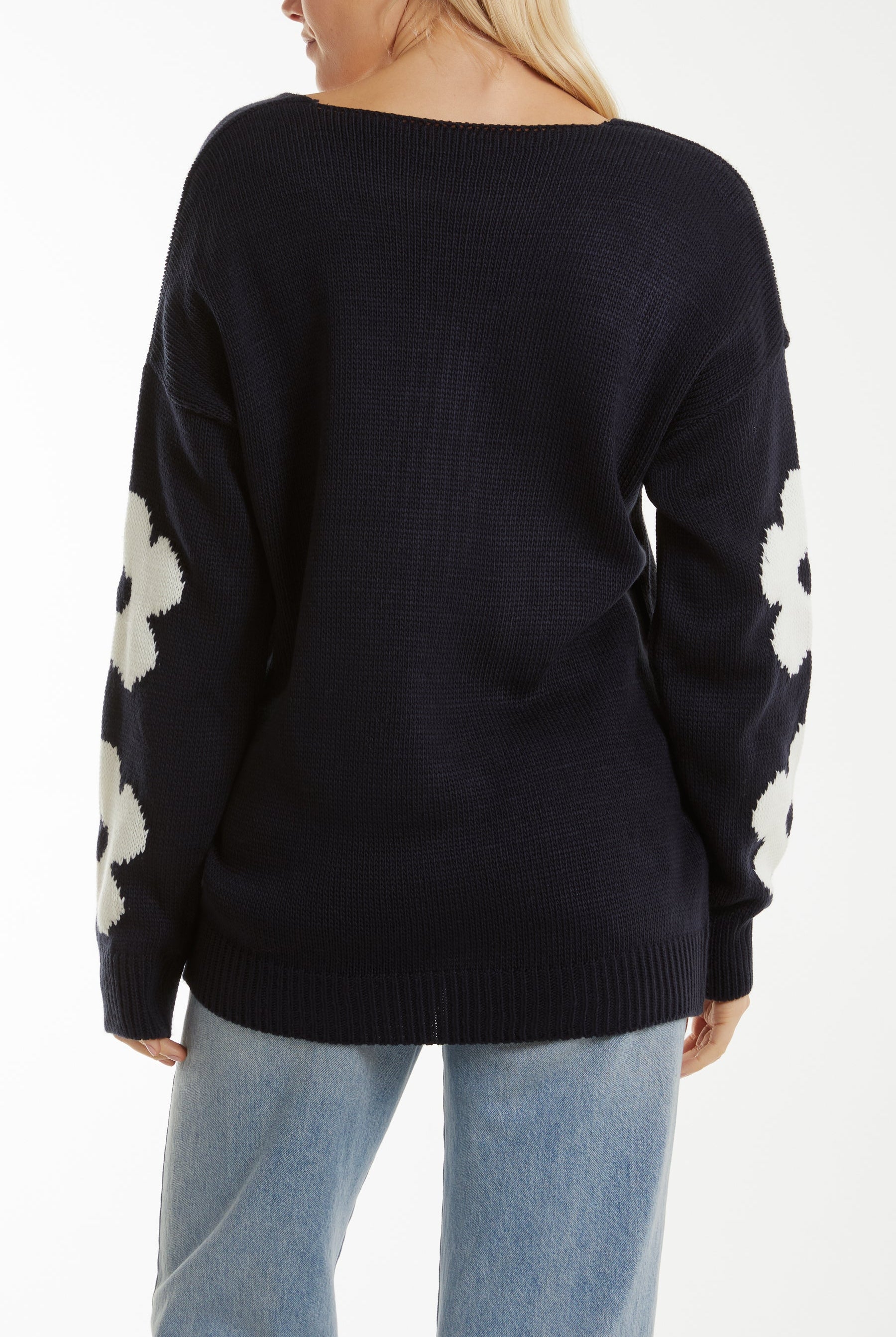 V-Neck Flower Jacquard Jumper Jumpers WearAll