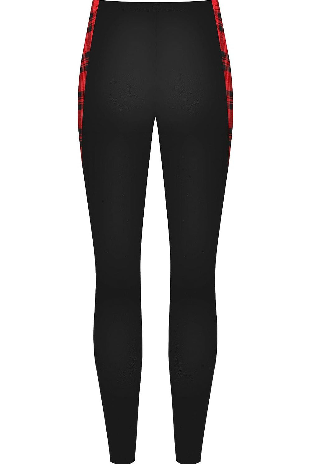 Red Tartan Print Side Stripe High Waist Leggings Leggings WearAll