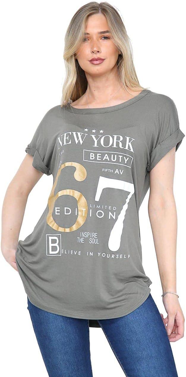 New York Slogan Print Short SleeveT-Shirt Top Tops WearAll