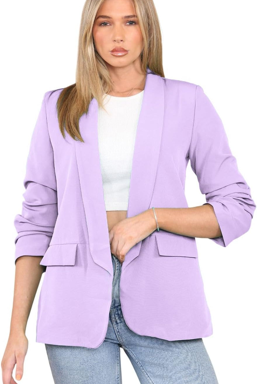 Plus Size Ruched Sleeve Blazer Jacket WearAll