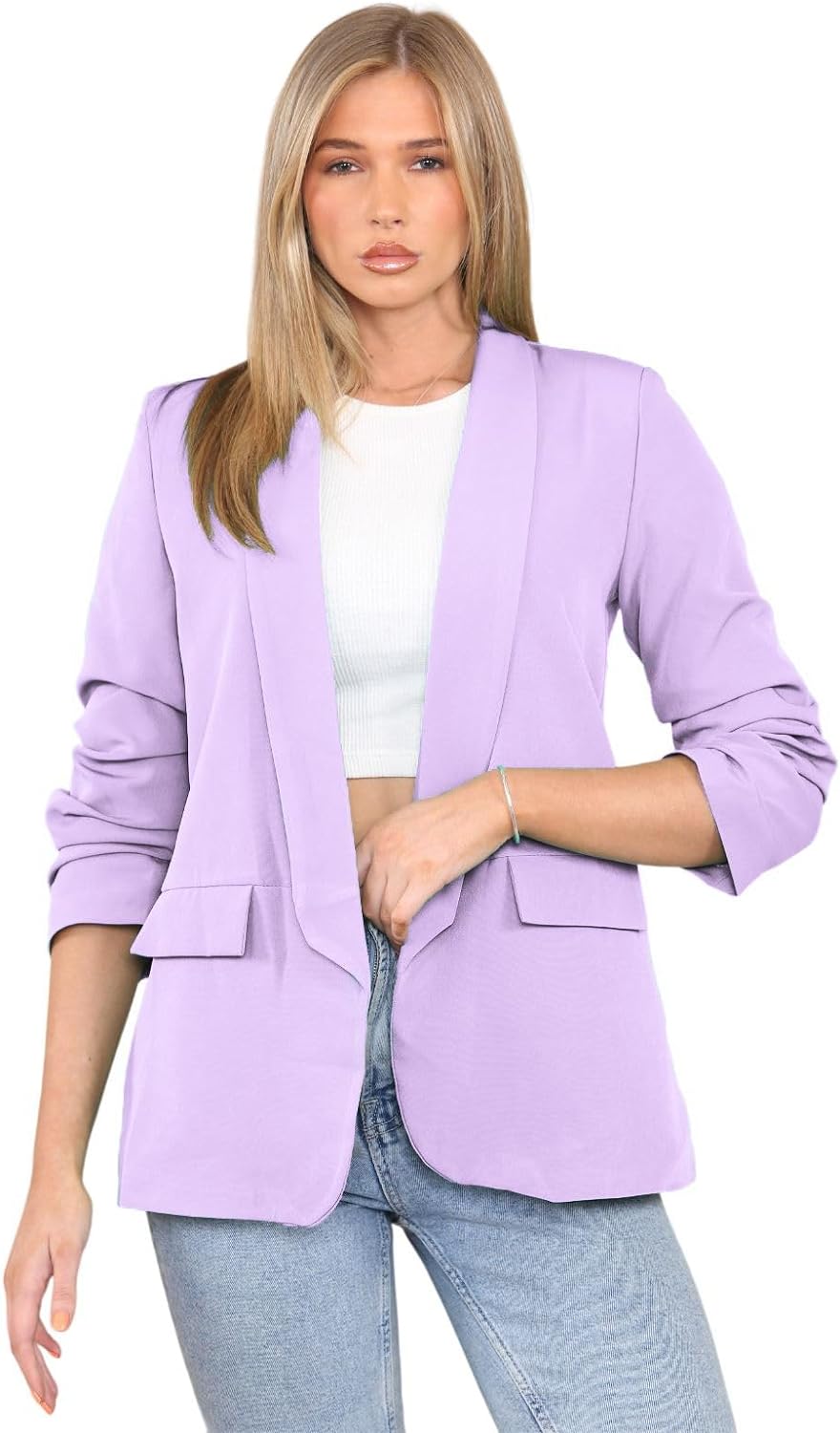 Plus Size Ruched Sleeve Blazer Jacket WearAll