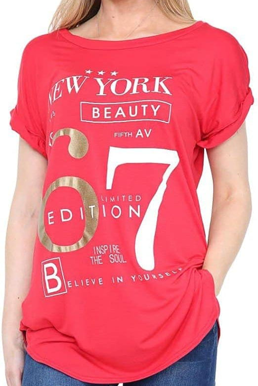New York Slogan Print Short SleeveT-Shirt Top Tops WearAll