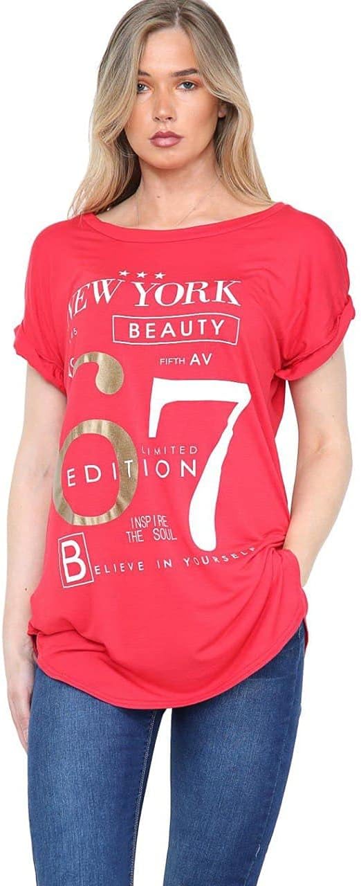 New York Slogan Print Short SleeveT-Shirt Top Tops WearAll