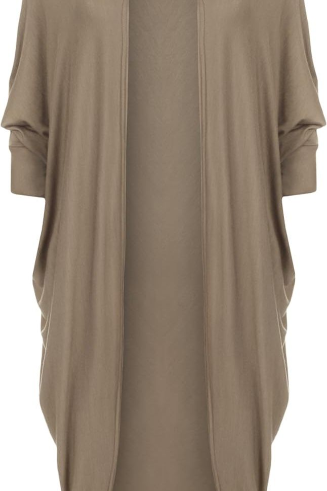 Plus Size Batwing Long Open Cardigan Top Maxi Cardigan WearAll Mocha 16-18