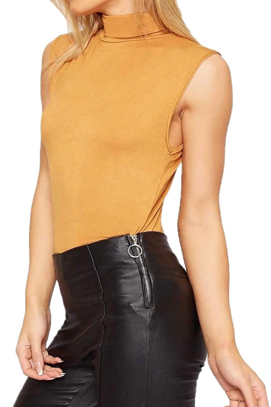 Plus Size Polo Neck Plain Vest Turtle Top Tops WearAll