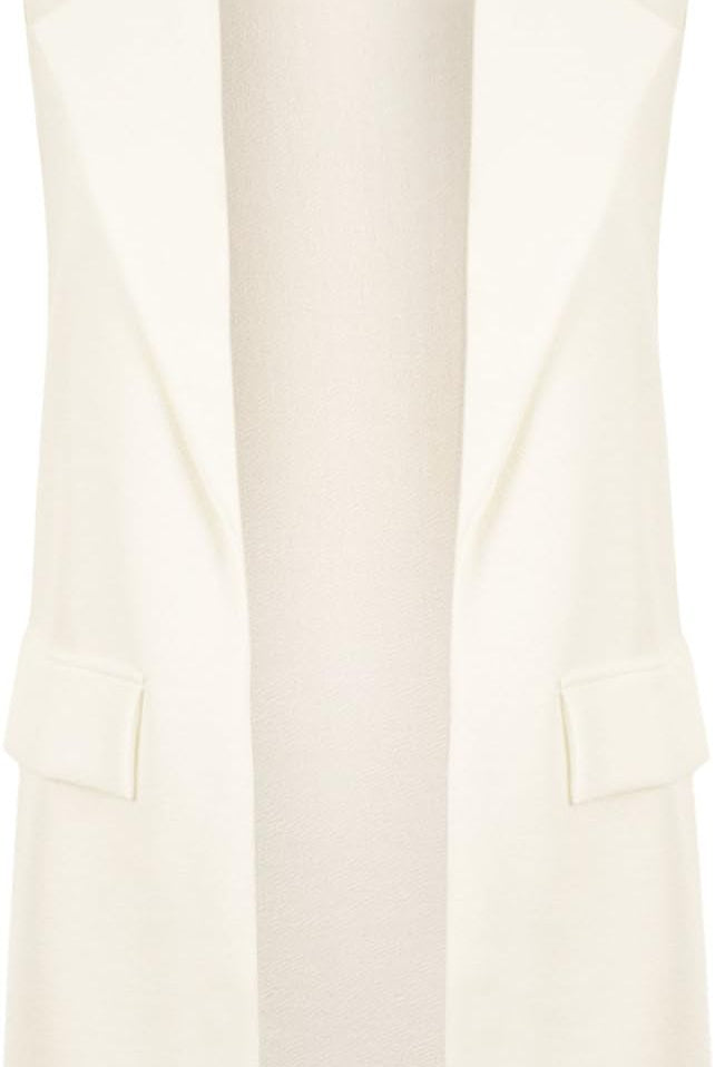 Crepe Open Long Waistcoat Pocket Top cardigan WearAll Cream 8