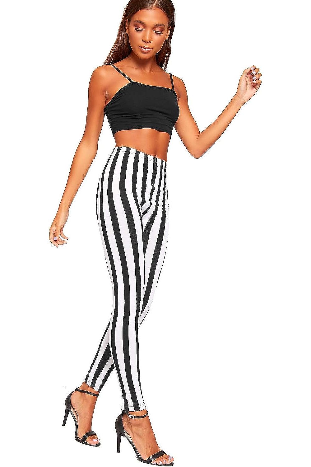 Plus Size Monochrome Contrast Stripe High Waist Leggings Leggings WearAll 16-18 Monochrome Contrast Stripe