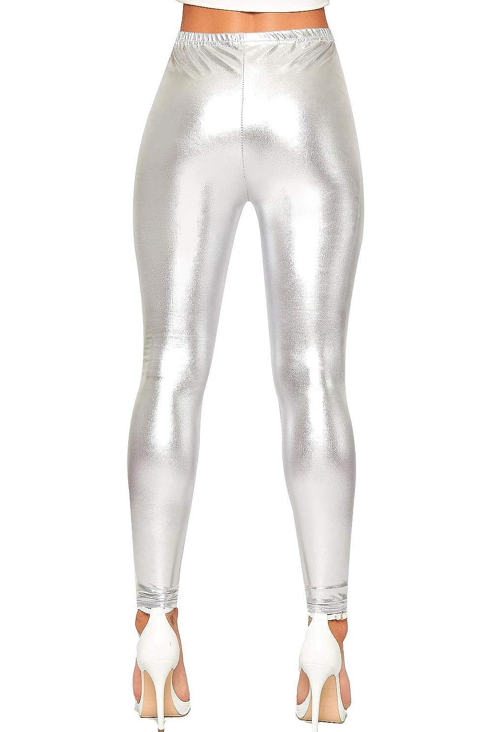 Plus Size Shiny Metallic Print High Waisted Disco Leggings Leggings WearAll