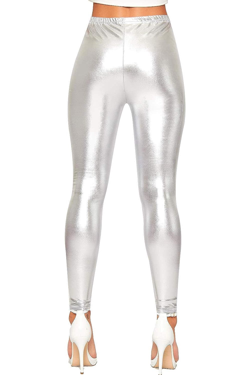 Plus Size Shiny Metallic Print High Waisted Disco Leggings Leggings WearAll