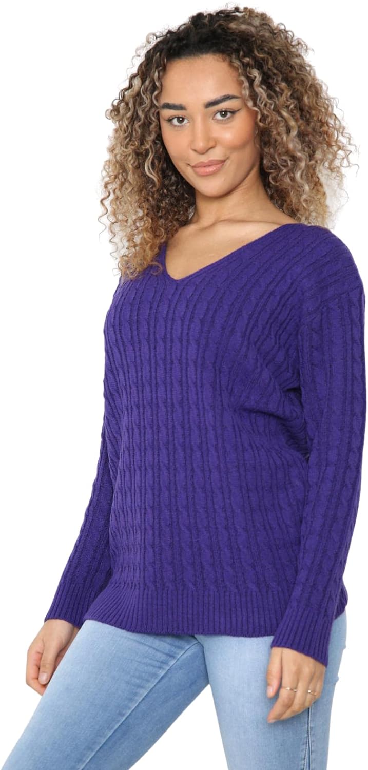 Cable Knitted V-Neck Sweater Top Tops WearAll