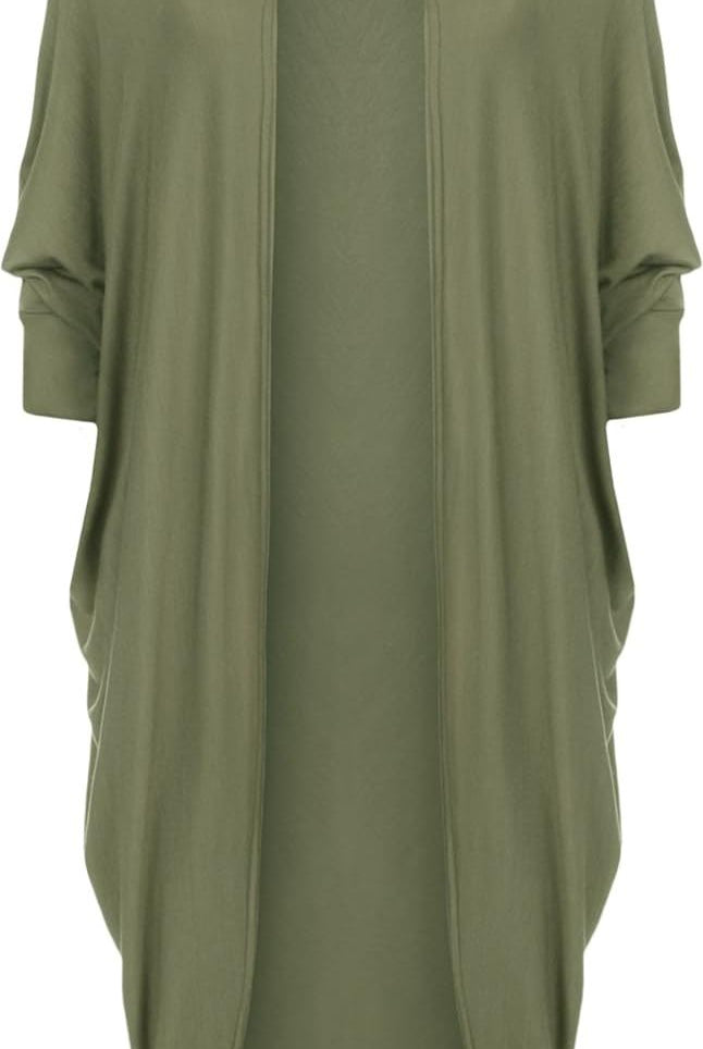 Batwing Long Open Cardigan Top Maxi Cardigan WearAll Green 8-10