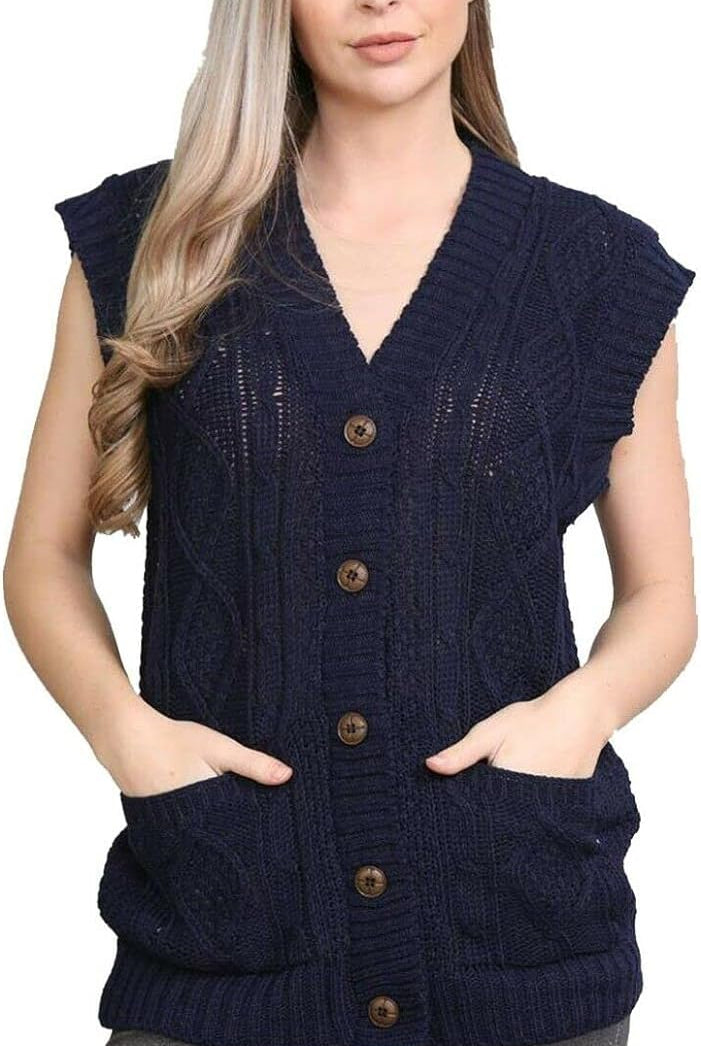 Plus Size Sleeveless Button Cardigan cardigan WearAll Navy 8-10
