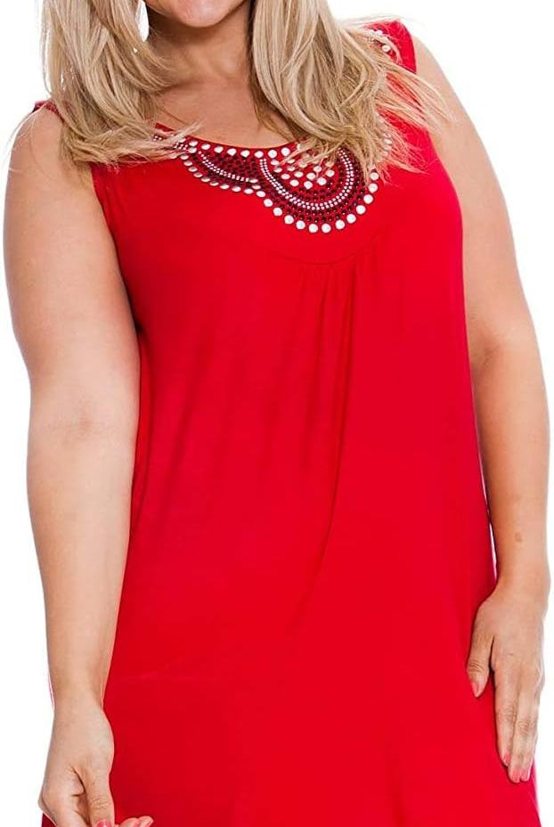 Stud Stretch Scoop Neck Top Tops WearAll Red 14