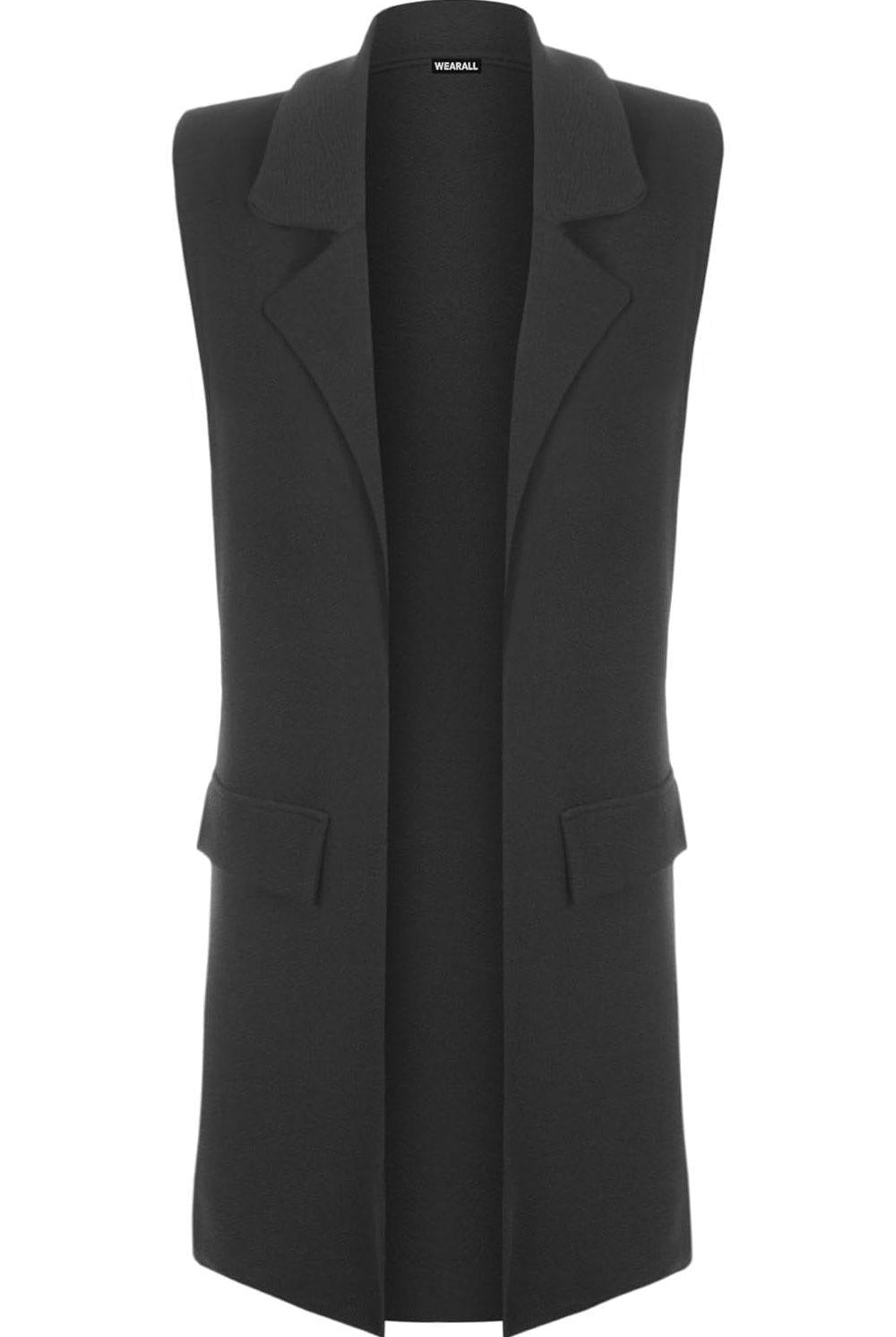 Plus Size Crepe Open Long Waistcoat Pocket Top cardigan WearAll