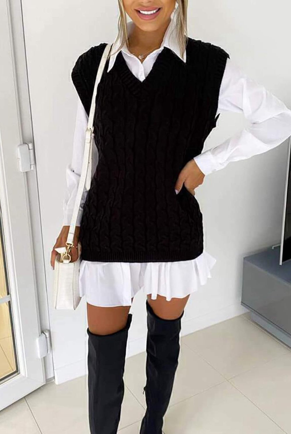 Plus Size Cable Knit Tank Top Jumper WearAll