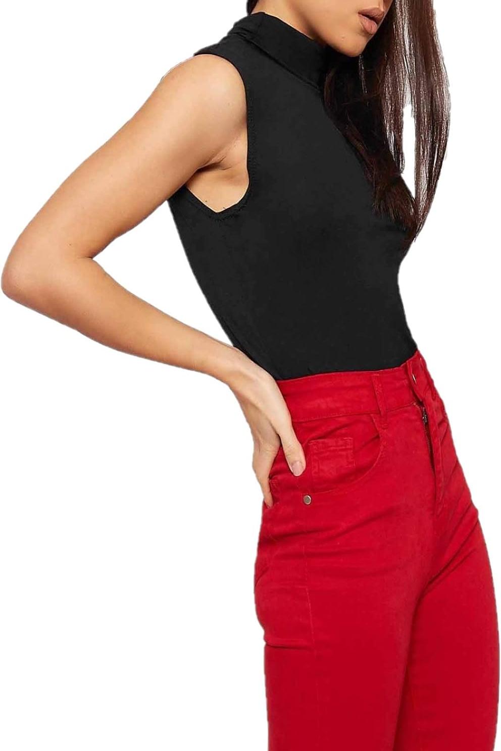 Plus Size Polo Neck Plain Vest Turtle Top Tops WearAll Black 16-18