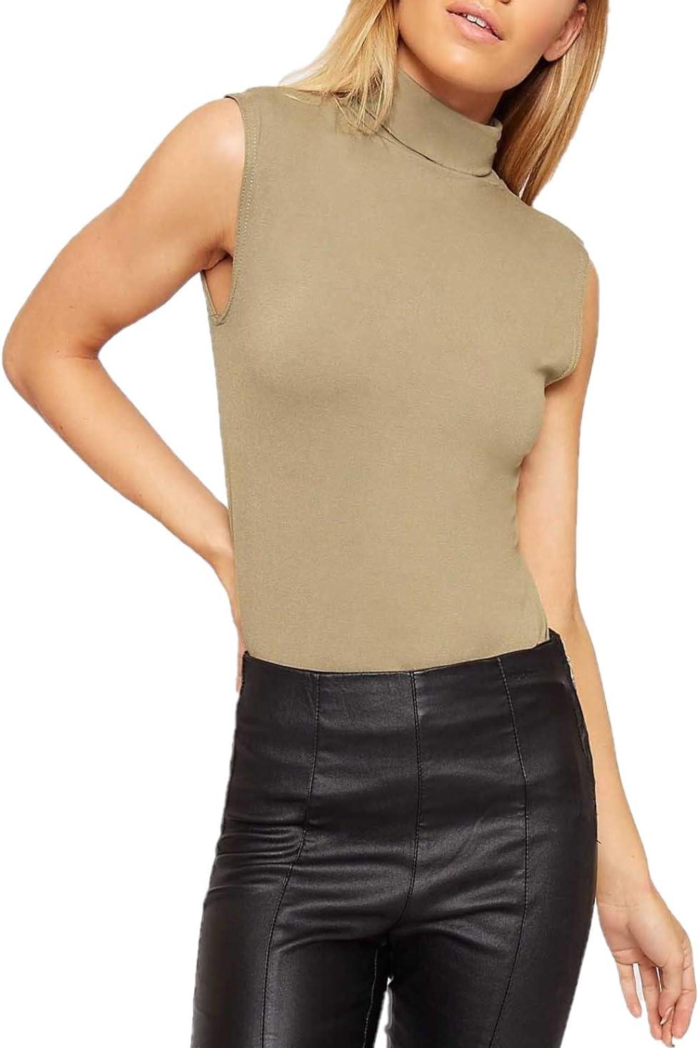 Plus Size Polo Neck Plain Vest Turtle Top Tops WearAll