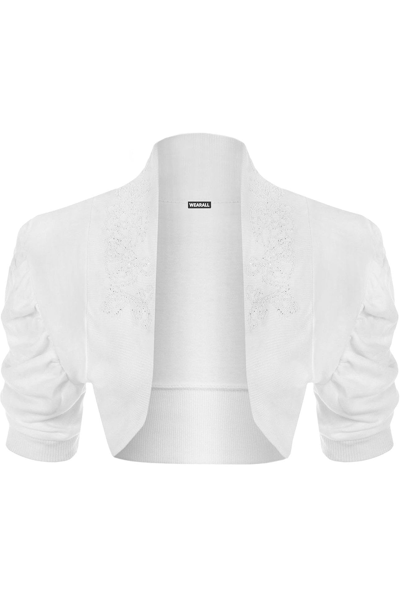 Puff Sleeve Beaded Shrug Tops WearAll White 8-10