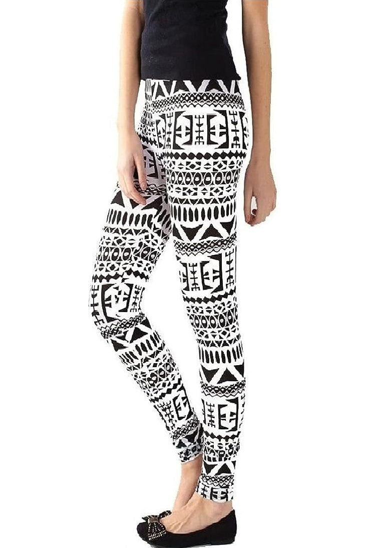 Black White Aztec Large Print Leggings Leggings WearAll 8-10 Large Print