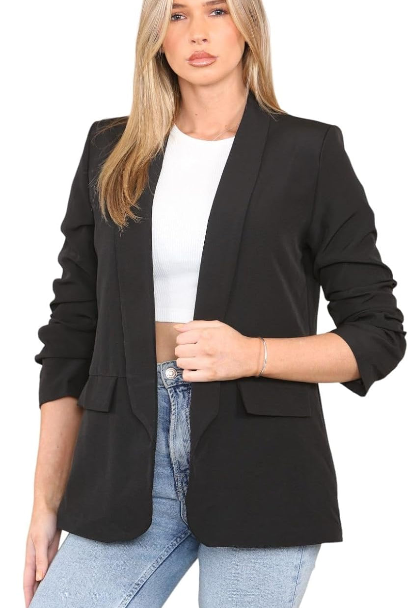 Ruched Sleeve Blazer Jacket WearAll Black M