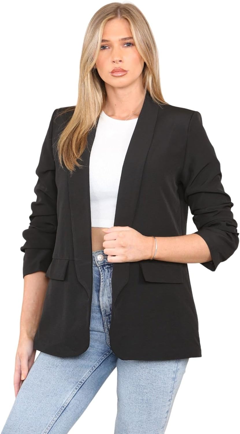 Ruched Sleeve Blazer Jacket WearAll Black M