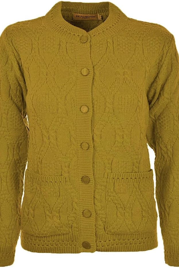 Knitted Crew Neck Pocket Front Button Cardigan Cardigans WearAll Mustard 10-12