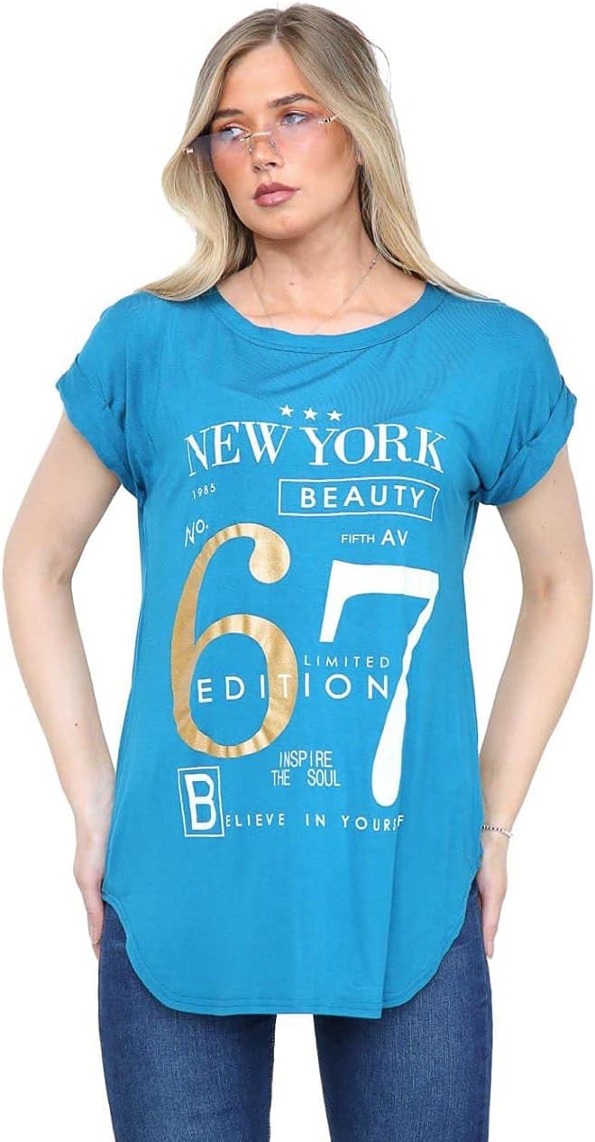 New York Slogan Print Short SleeveT-Shirt Top Tops WearAll