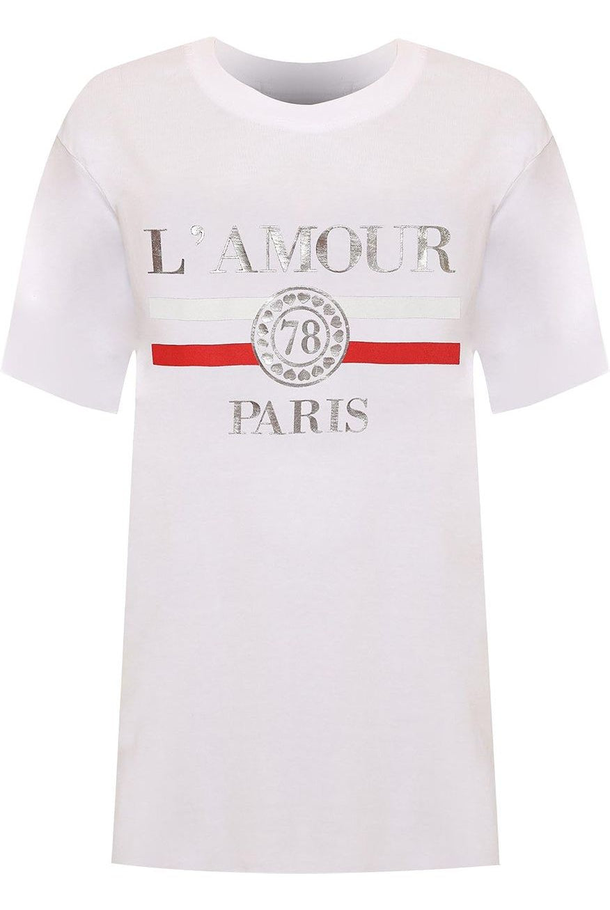 Amour Paris Print Baggy Short Sleeve T-Shirt Tops WearAll