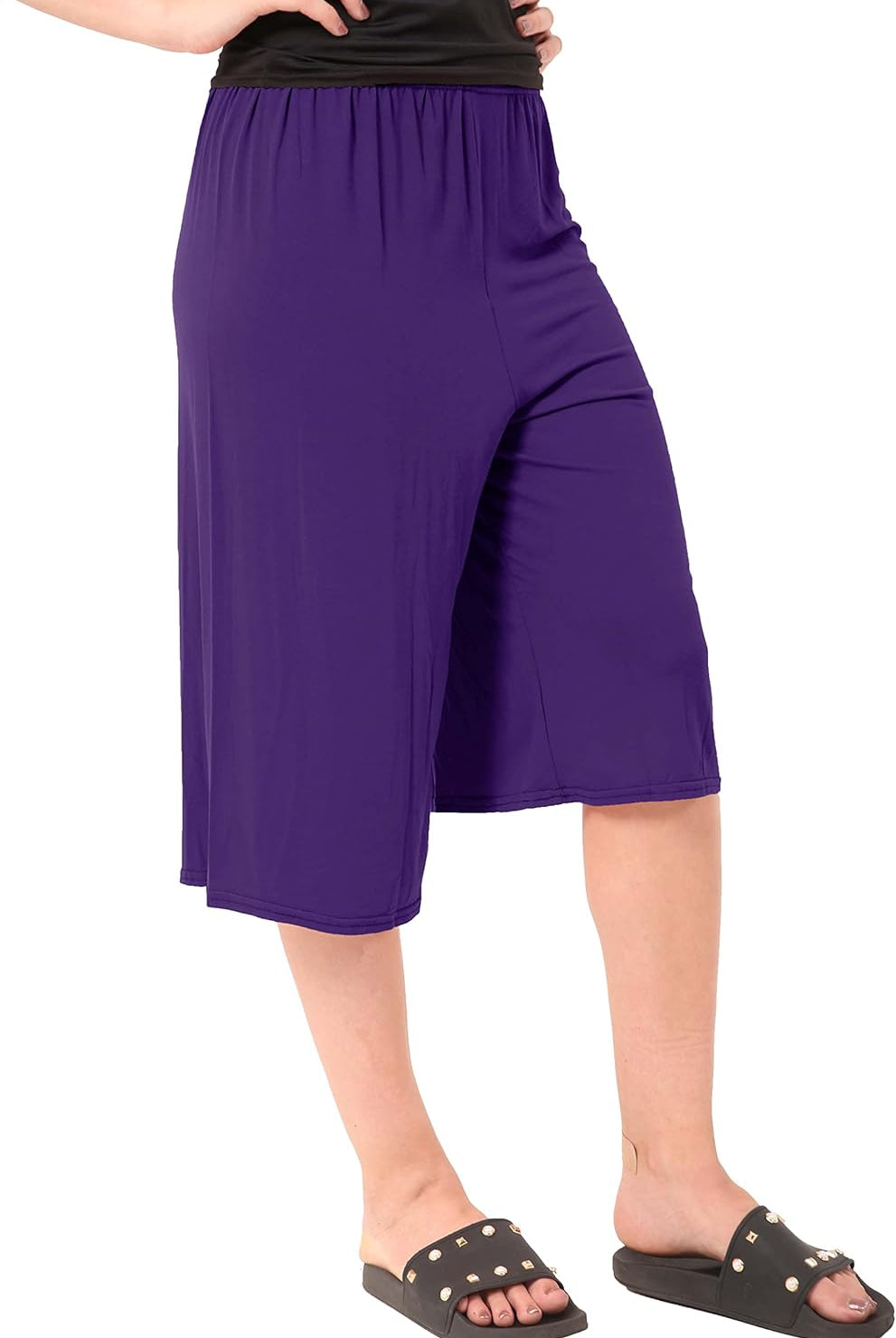 Plain Viscose Culottes Shorts WearAll Purple 8-10