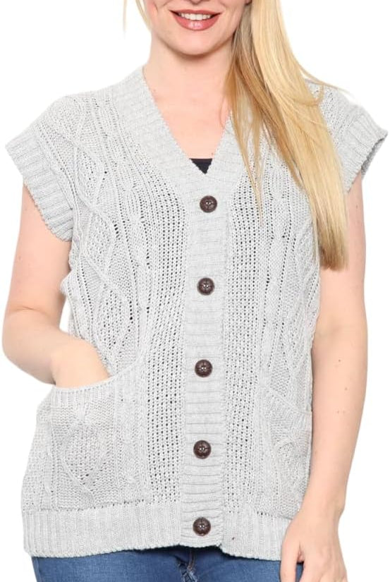 Plus Size Sleeveless Button Cardigan cardigan WearAll Silver 8-10