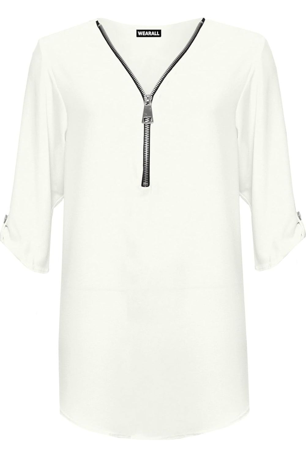 Curved Hem Crepe Top 3/4 Sleeve Plain Tops WearAll Cream 14