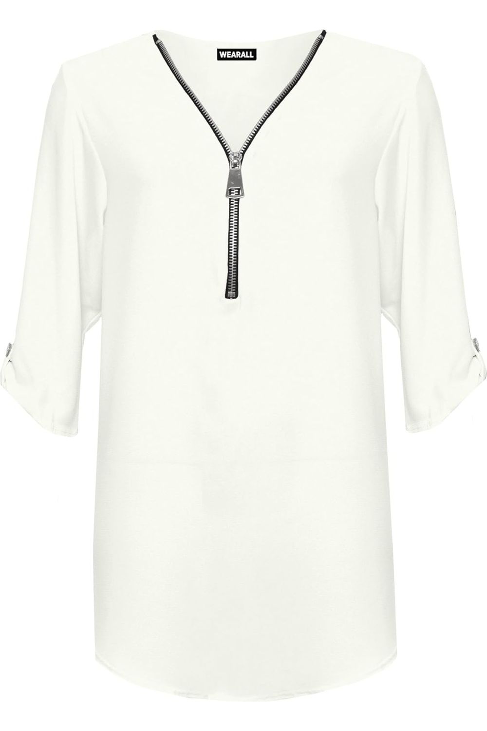 Curved Hem Crepe Top 3/4 Sleeve Plain Tops WearAll Cream 14