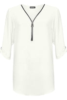 Curved Hem Crepe Top 3/4 Sleeve Plain Tops WearAll Cream 14