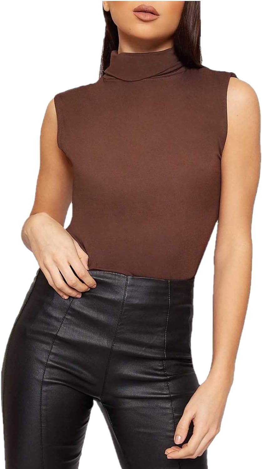 Plus Size Polo Neck Plain Vest Turtle Top Tops WearAll