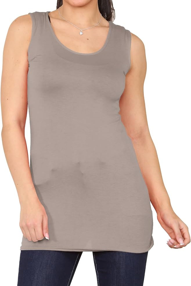 Scoop Neck Sleeveless Vest Top Top WearAll Mocha 8-10
