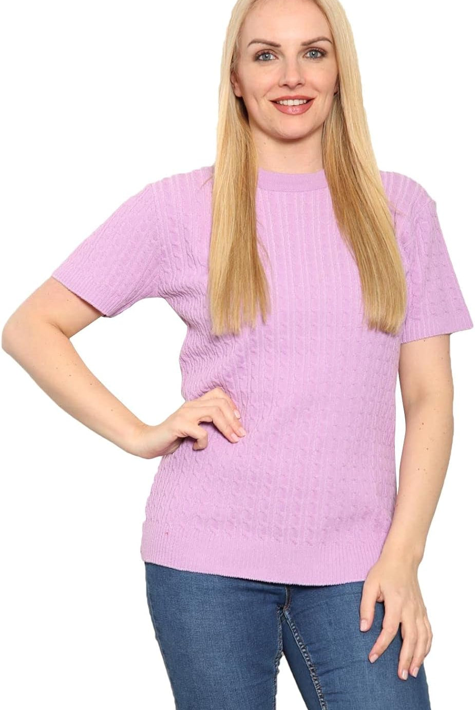 Short Sleeve Knitted Cable Jumper Jumper WearAll Lilac 8-10