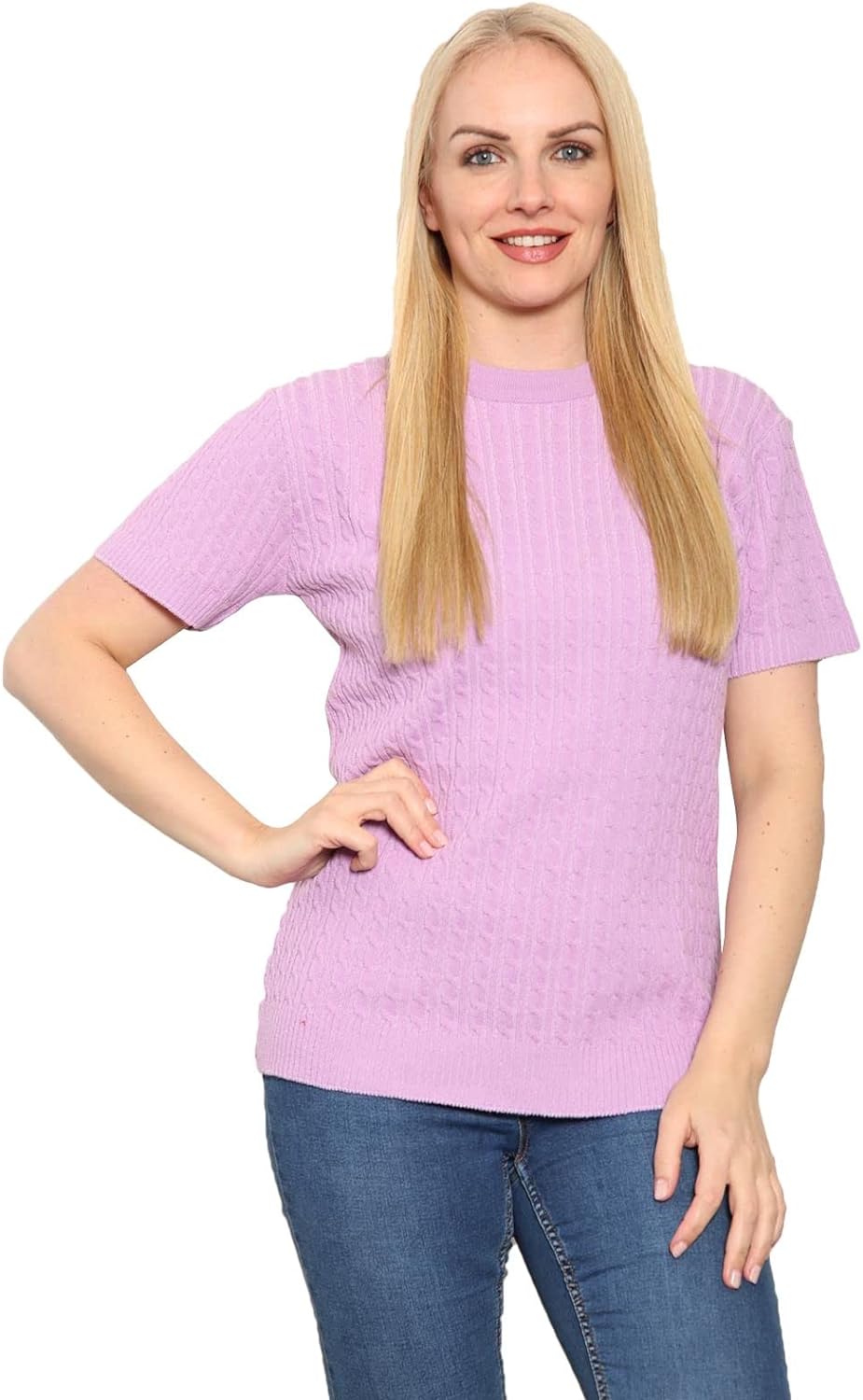 Short Sleeve Knitted Cable Jumper Jumper WearAll Lilac 8-10