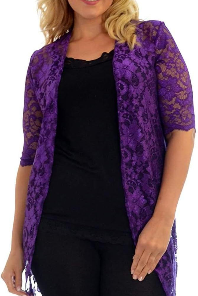 Floral Lace Open Medium Cardigan Maxi Cardigan WearAll Purple 14