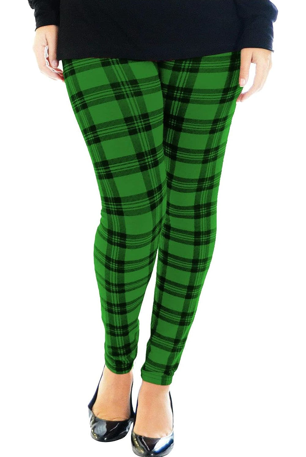 Plus Size Tartan Check Print Long Leggings Leggings WearAll Green 16-18