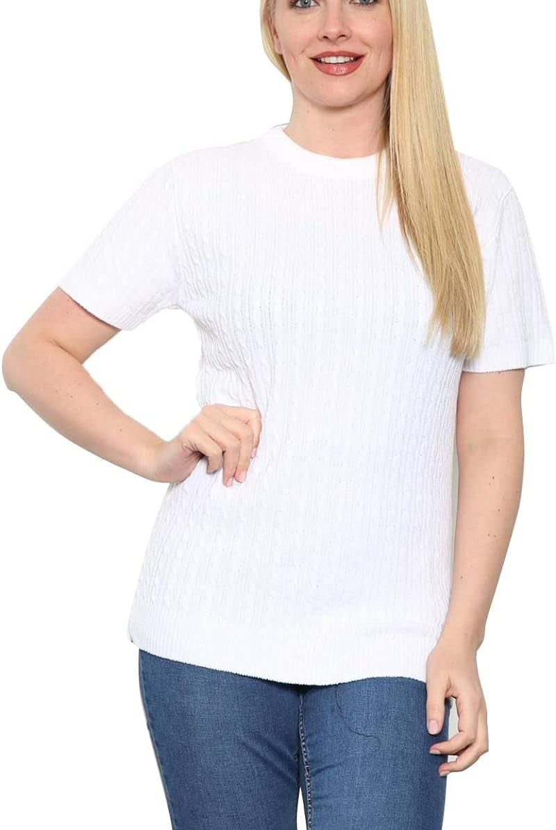 Short Sleeve Knitted Cable Jumper Jumper WearAll White 8-10
