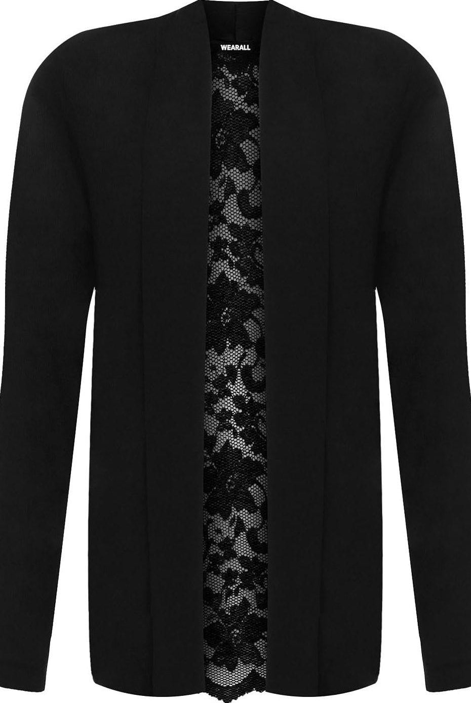 Floral Lace Back Cardigan Open Top cardigan WearAll Black 14
