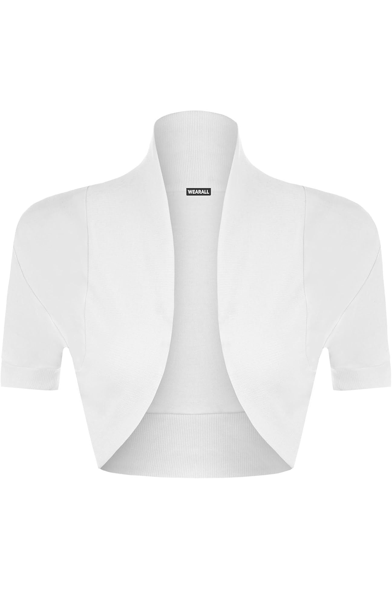 Short Sleeve Ribbed Bolero Shrug Tops WearAll White 8-10