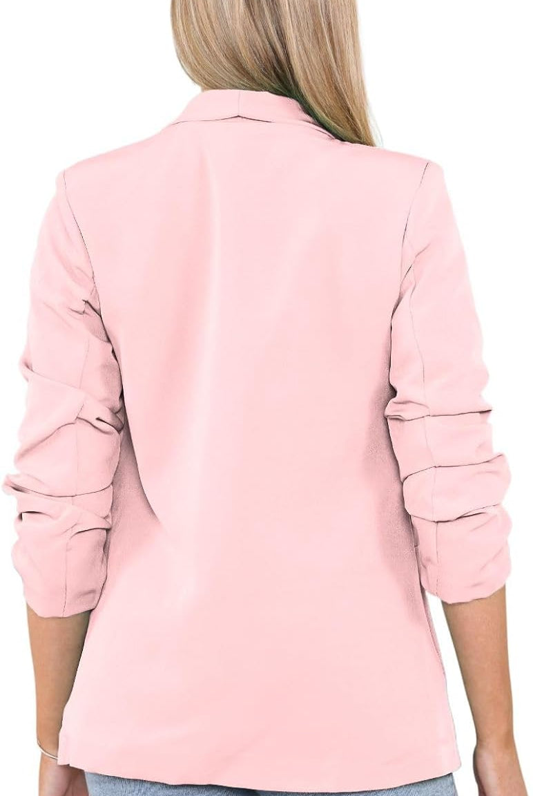 Plus Size Ruched Sleeve Blazer Jacket WearAll