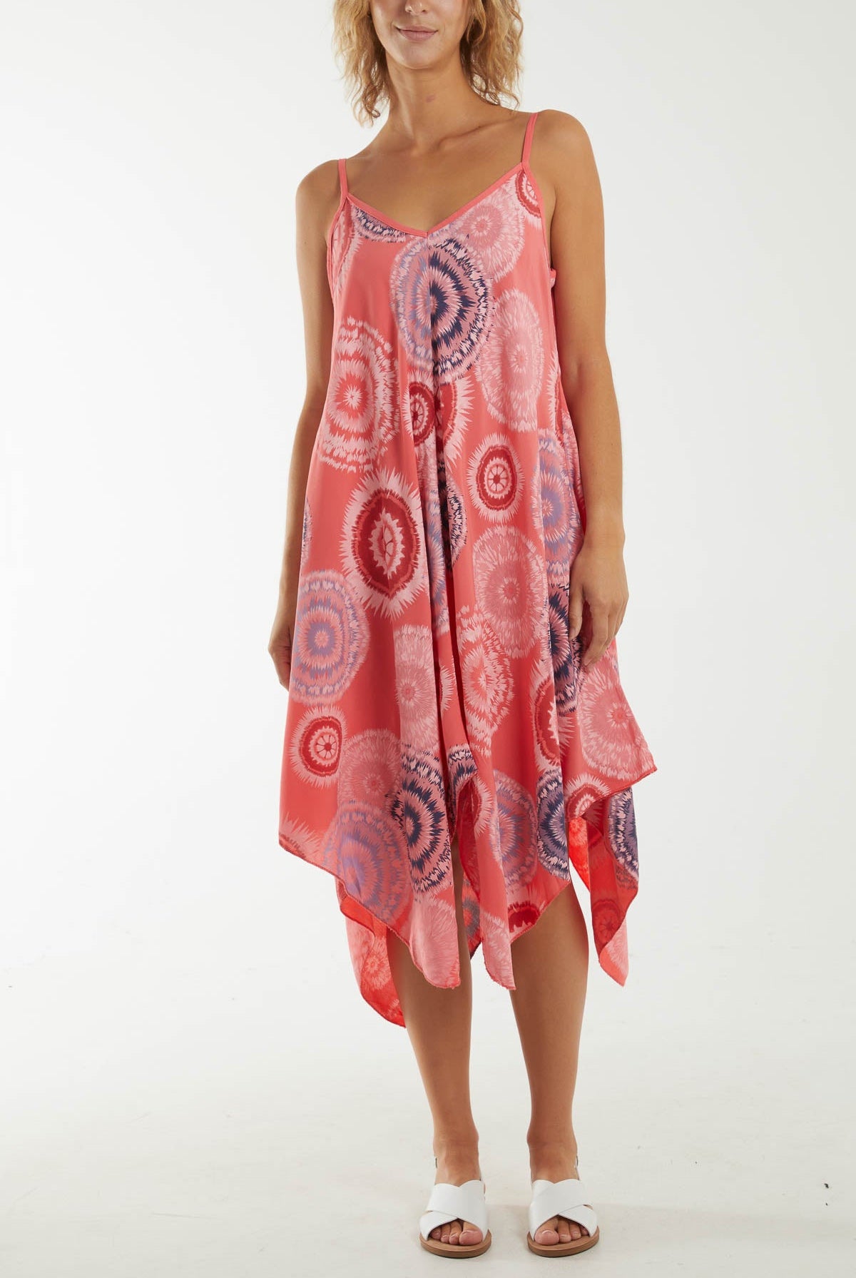 Kaleidoscope Hanky Hem Cami Dress Dresses WearAll Coral One Size