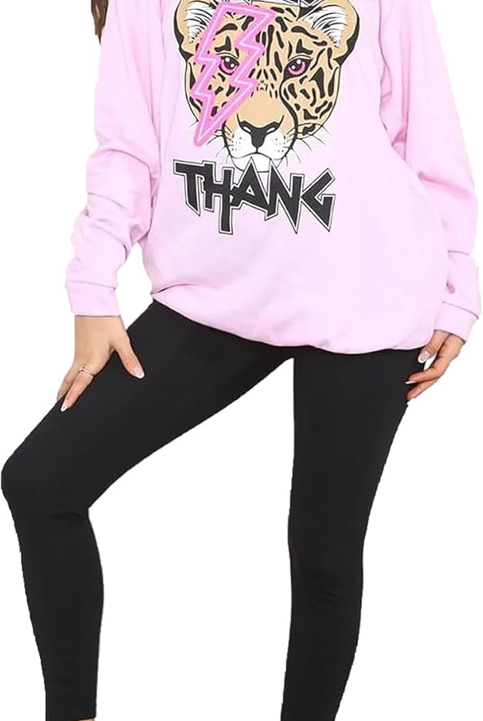 Wild Thang Tiger Print Hooded Sweatshirt Jumper Hoodies & Pullover WearAll Pink 8-10