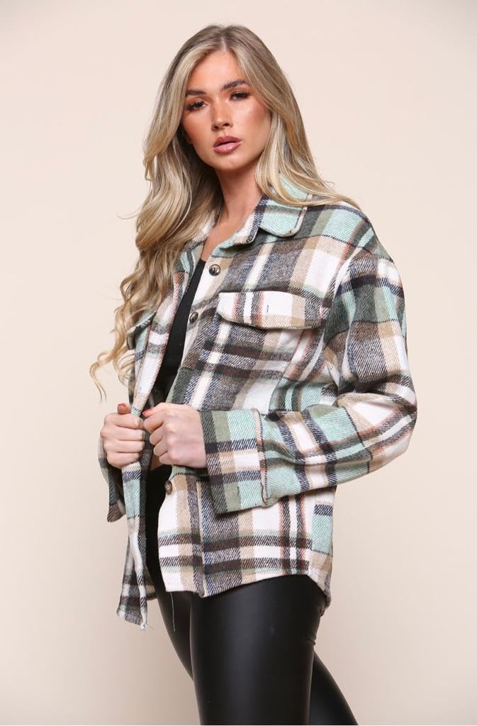 Checked Shirt Boyfriend Shacket Casual Jacket Jacket WearAll Green 8