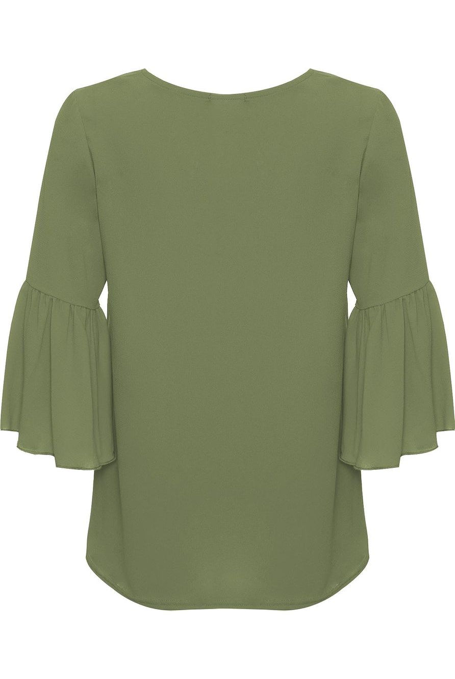 Plus Flared Bell Sleeve Crepe Top Tops WearAll Khaki Green 14