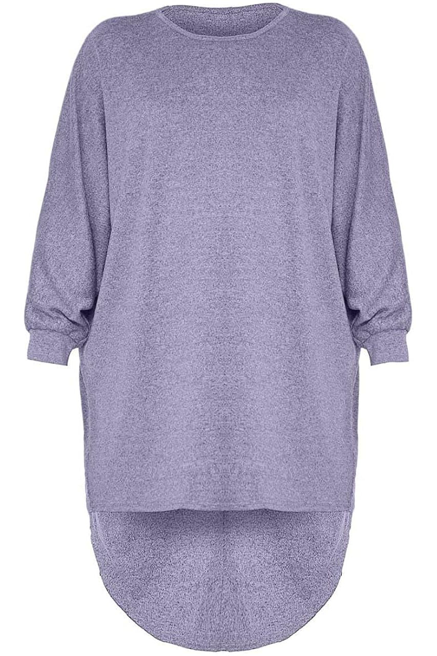 Plain Oversized Batwing Dip Hem Baggy Top Tops WearAll Lilac 8-10