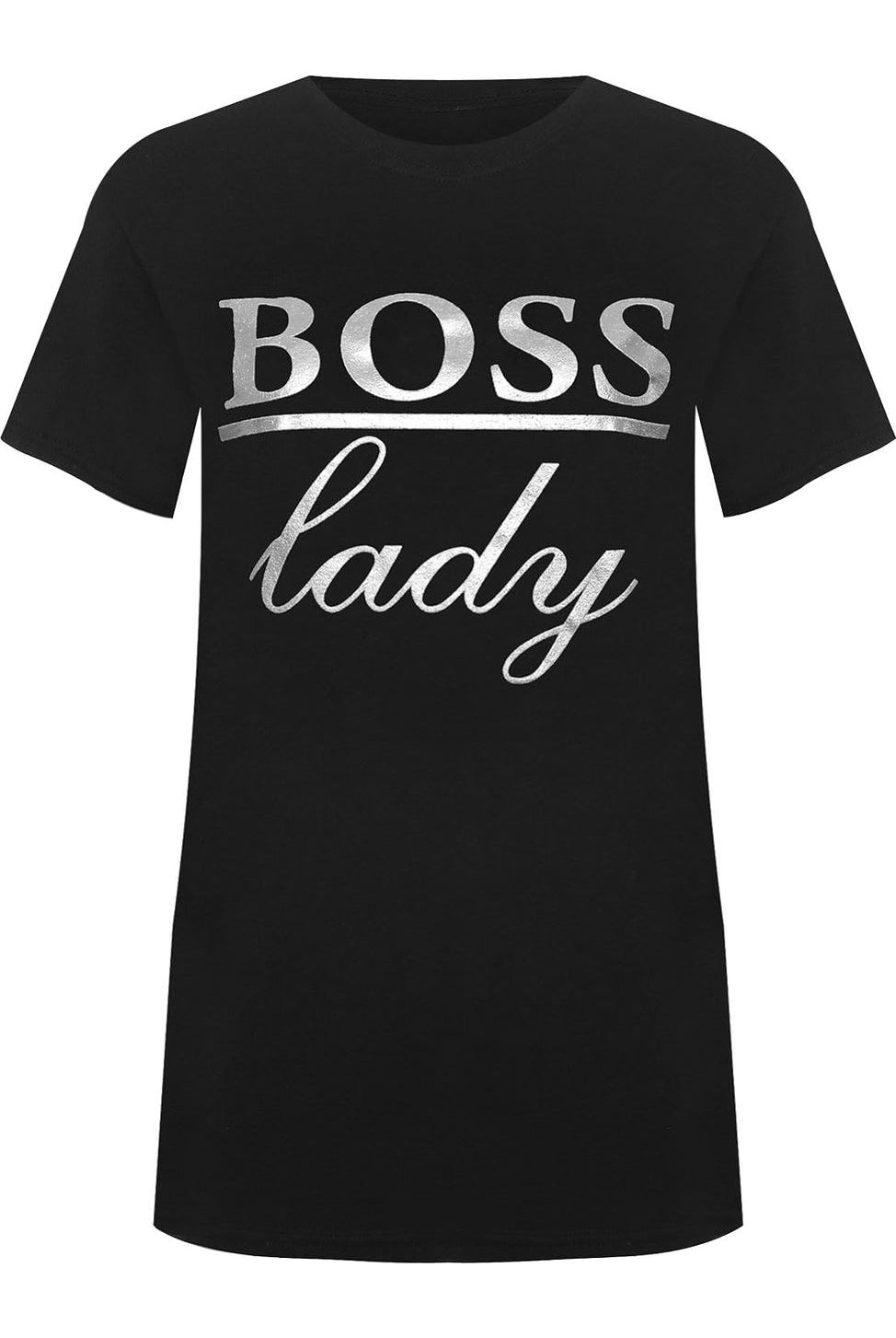 Boss Lady Print Short Sleeve T-Shirt Top Tops WearAll Black 14