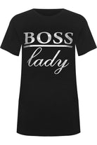 Boss Lady Print Short Sleeve T-Shirt Top Tops WearAll Black 14